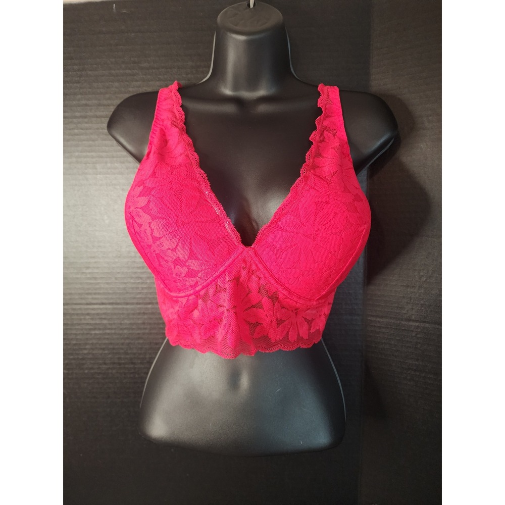 Victoria's Secret PINK Red Floral Lace Longline Bralette XXL Wireless Padded